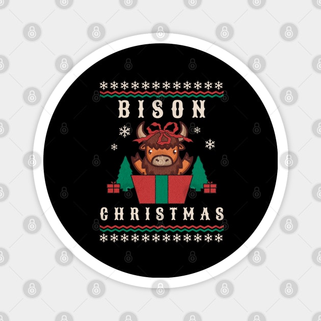 Santa Bison Animal Xmas Lighting Ugly Bison Christmas Magnet by HBart